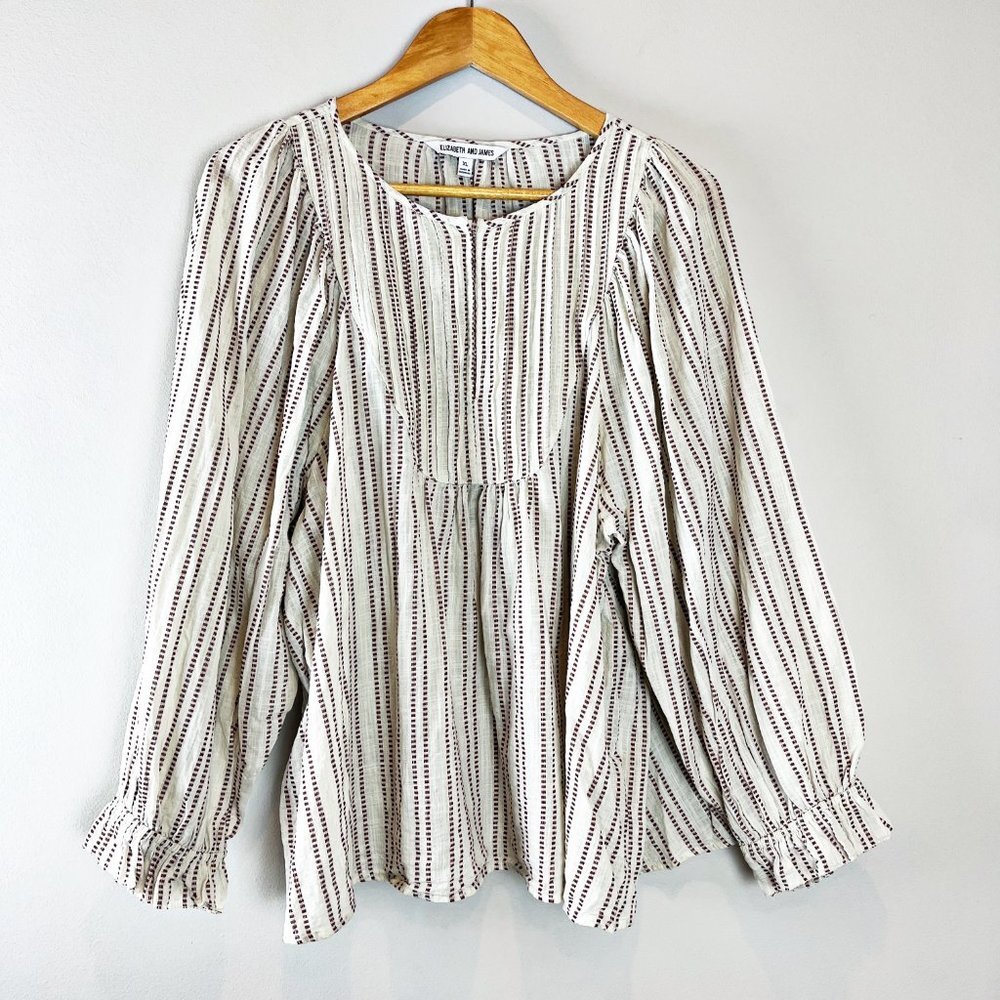 2/$20 Elizabeth and James Cotton Puff Sleeve Pin Tuck Blouse XL - Picture 3 of 4